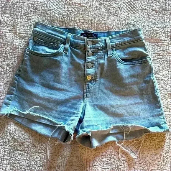 J. Crew Pants - J.Crew Mercantile High-Rise Button-Fly Denim Shorts Size 28 Fray Edge Stretch